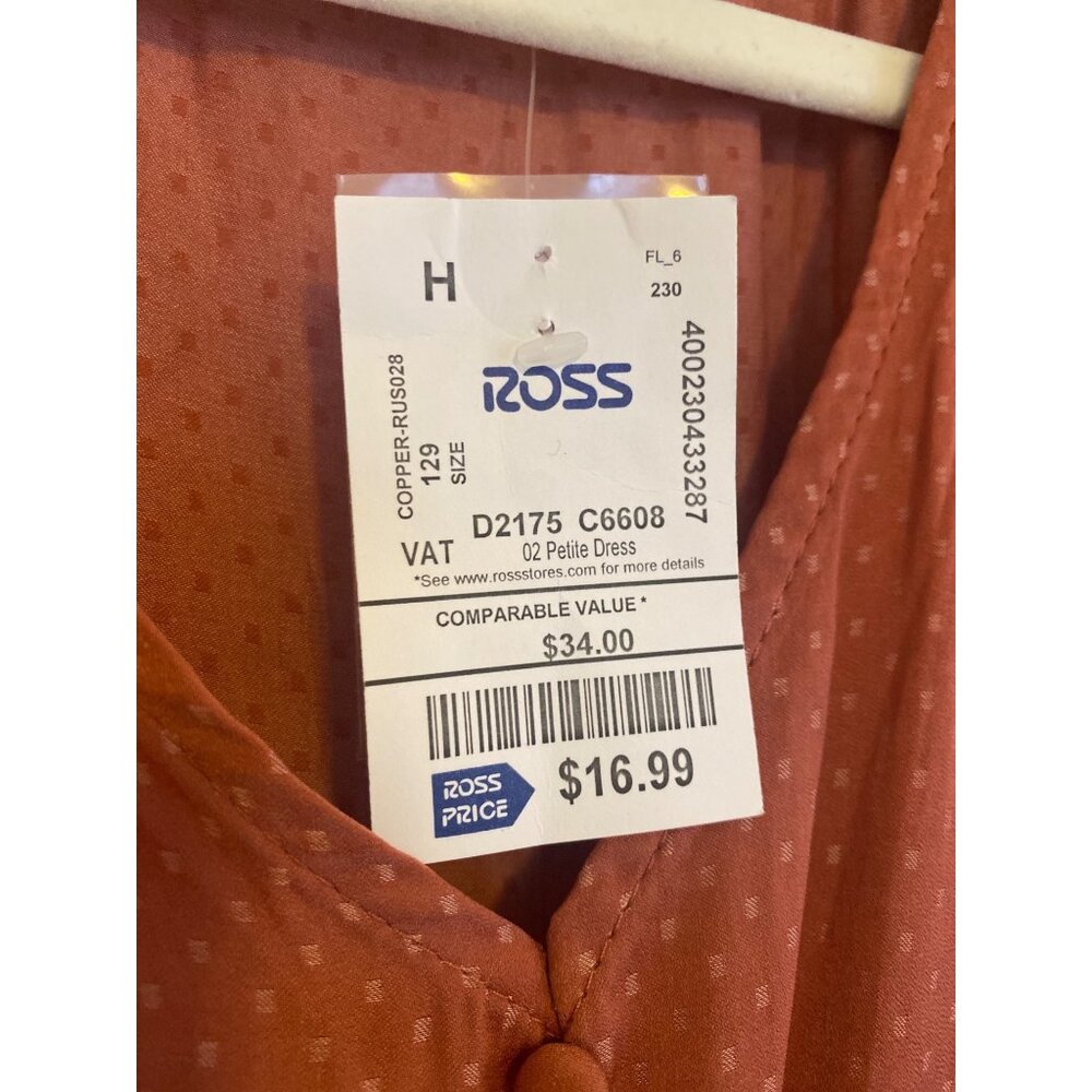 Dusty Pink Midi Dress With Polka Dot Pattern & Smocked Waist & Wrist Size L - Picture 6 of 8